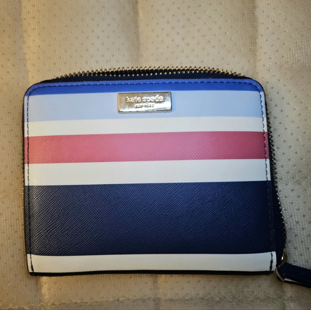 kate spade Blue, Navy, White & Pink Striped Zip Wallet
